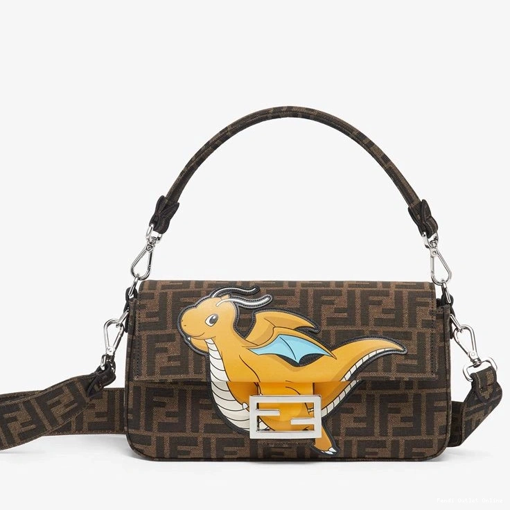 Affordable Medium Fabric Pokmon Fendi In FF Brown Motif Baguette Yellow Dragon Bag 0728